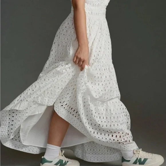 ANTHROPOLOGIE The Somerset Collection Eyelet Edition Maxi Dress White Size XXS - Picture 5 of 15